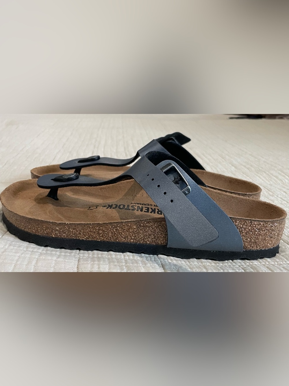 Birkenstock Gizeh Black Birko-Flor Sandals EU 38 US 7/7.5 Regular NWOB
